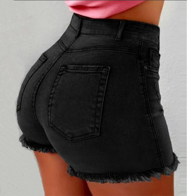 NEW SHORTS FOR WOMEN'S SUMMER BODYCON RIPPED TASSLE HIGH WAIST DENIM SHORTS