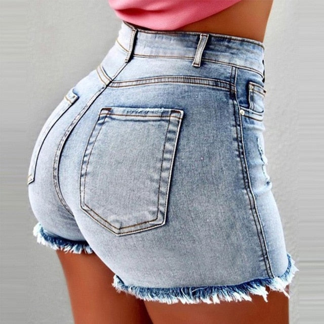 NEW SHORTS FOR WOMEN'S SUMMER BODYCON RIPPED TASSLE HIGH WAIST DENIM SHORTS