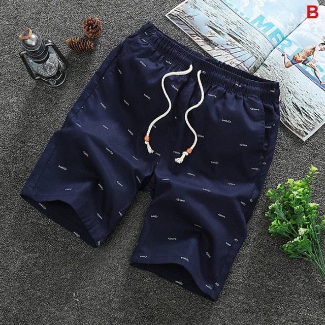 SUMMER MEN'S SHORTS CASUAL LOOSE CROPPED TROUSERS SPORTS LOOSE KNIT STRAIGHT CASUAL PANTS COTTON SHORT