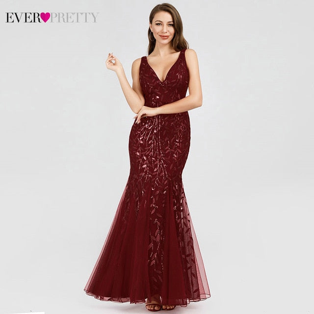 FORMAL EVENING DRESSES 2020 EVER PRETTY NEW MERMAID O-NECK SHORT SLEEVE LACE APPLIQUSE TULLE LONG PARTY GOWNS ROBE SOIREE SEXY