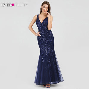 FORMAL EVENING DRESSES 2020 EVER PRETTY NEW MERMAID O-NECK SHORT SLEEVE LACE APPLIQUSE TULLE LONG PARTY GOWNS ROBE SOIREE SEXY