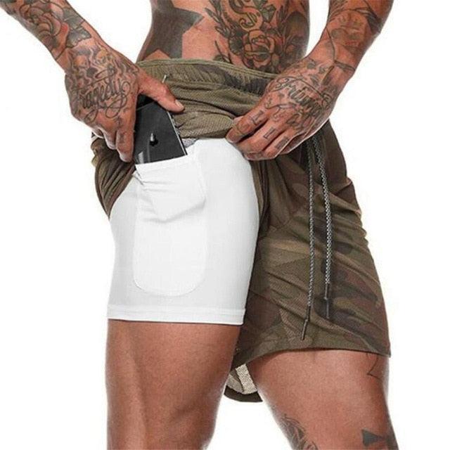 Men 2 in 1 Running Shorts Jogging Gym Fitness Training Quick Dry Beach Short Pants Male Summer Sports Workout Bottoms Clothing