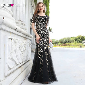 FORMAL EVENING DRESSES 2020 EVER PRETTY NEW MERMAID O-NECK SHORT SLEEVE LACE APPLIQUSE TULLE LONG PARTY GOWNS ROBE SOIREE SEXY