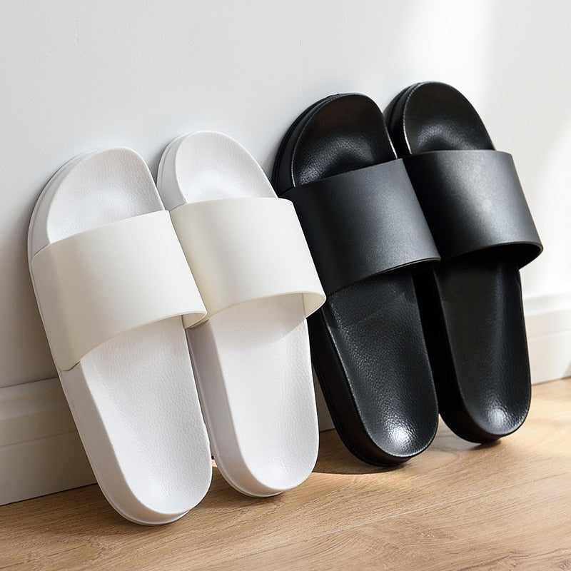 Summer Home Men Slippers Simple Black White Shoes Non-slip Bathroom Slides Flip Flops Couples Indoor Women Platform Slippers