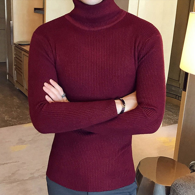 NEW MEN TURTLENECK SWEATERS AND PULLOVERS WINTER CASUAL SOLID KNITTED TURTLENECK WOOL SWEATER FASHION MEN'S