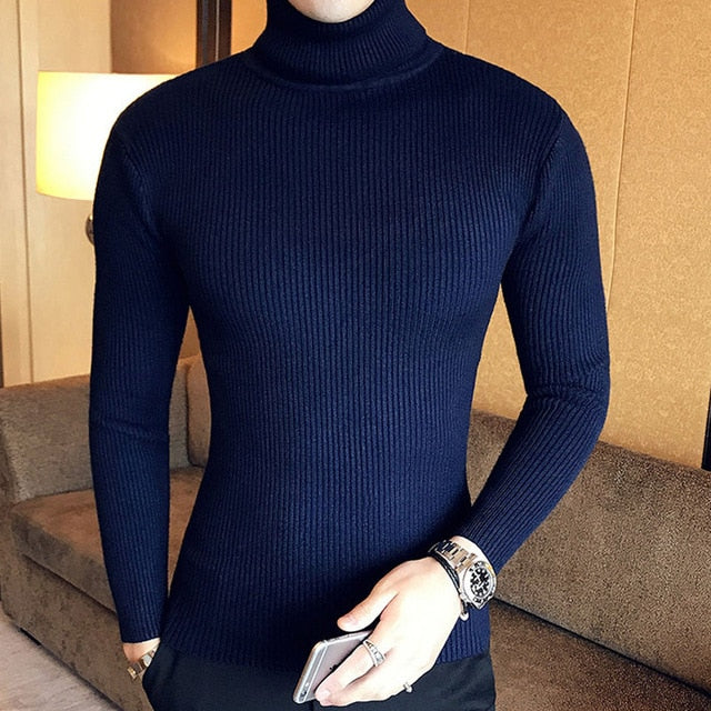 NEW MEN TURTLENECK SWEATERS AND PULLOVERS WINTER CASUAL SOLID KNITTED TURTLENECK WOOL SWEATER FASHION MEN'S