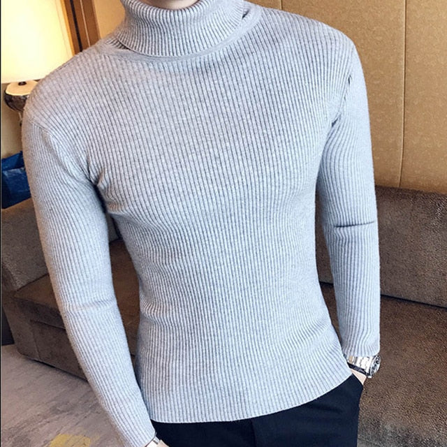 NEW MEN TURTLENECK SWEATERS AND PULLOVERS WINTER CASUAL SOLID KNITTED TURTLENECK WOOL SWEATER FASHION MEN'S