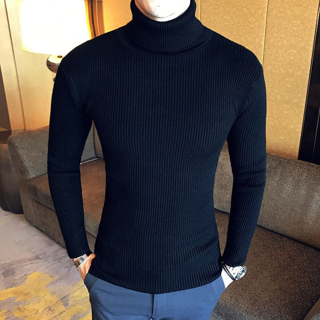 NEW MEN TURTLENECK SWEATERS AND PULLOVERS WINTER CASUAL SOLID KNITTED TURTLENECK WOOL SWEATER FASHION MEN'S