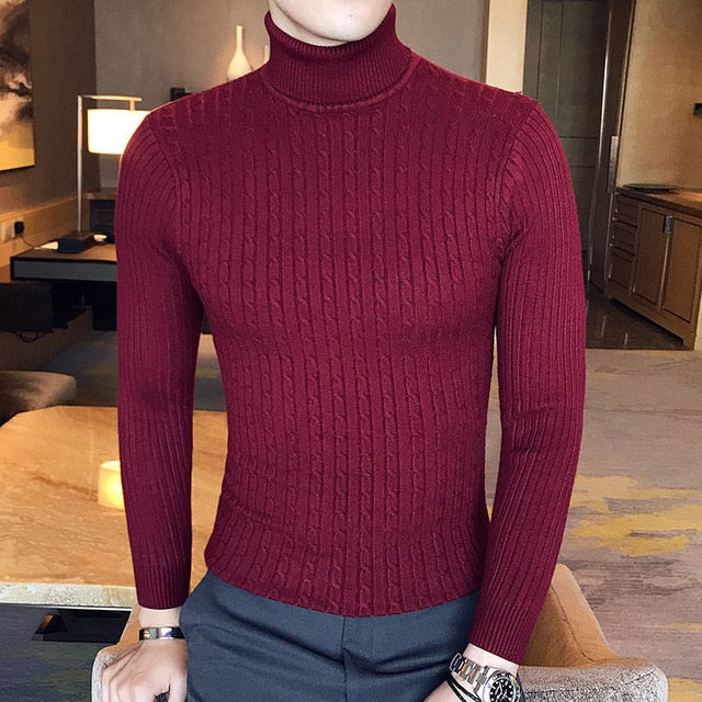 NEW MEN TURTLENECK SWEATERS AND PULLOVERS WINTER CASUAL SOLID KNITTED TURTLENECK WOOL SWEATER FASHION MEN'S