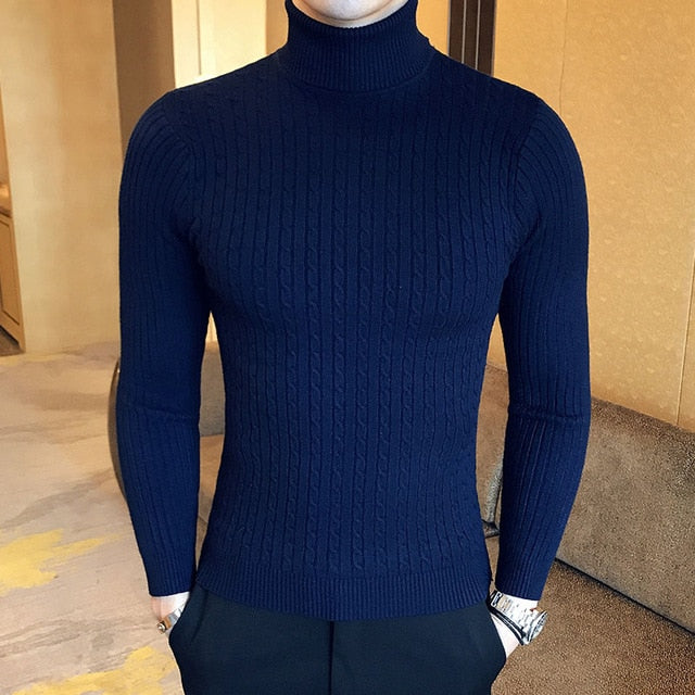 NEW MEN TURTLENECK SWEATERS AND PULLOVERS WINTER CASUAL SOLID KNITTED TURTLENECK WOOL SWEATER FASHION MEN'S