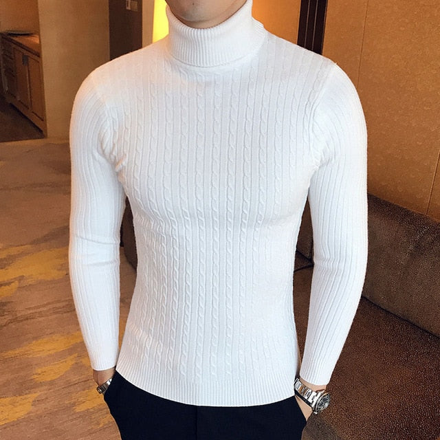 NEW MEN TURTLENECK SWEATERS AND PULLOVERS WINTER CASUAL SOLID KNITTED TURTLENECK WOOL SWEATER FASHION MEN'S