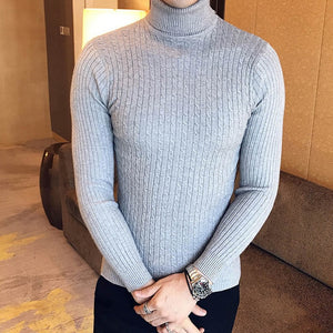 NEW MEN TURTLENECK SWEATERS AND PULLOVERS WINTER CASUAL SOLID KNITTED TURTLENECK WOOL SWEATER FASHION MEN'S