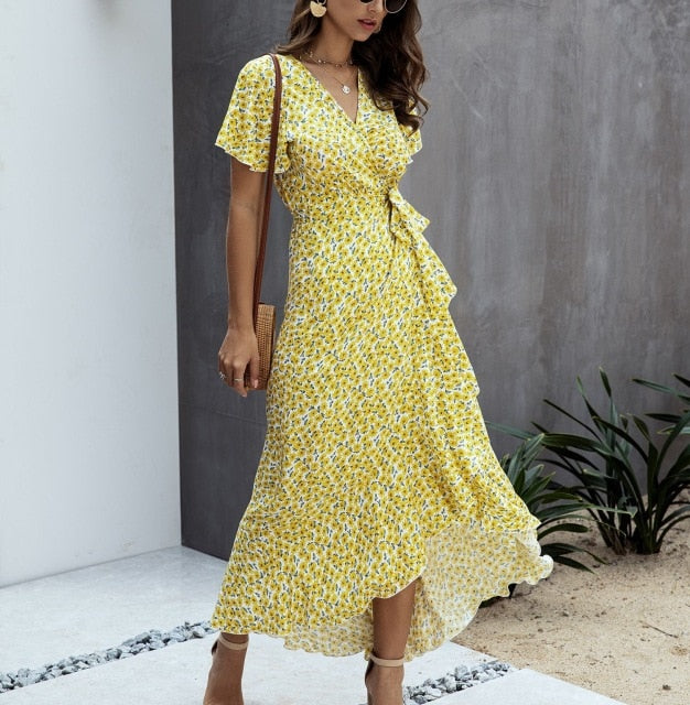 Polka Dot Women Dress Summer 2020 Sexy V Neck Floral Print Boho